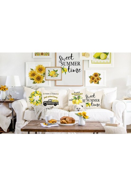 Yeşil Sarı Beyaz Ekose Desenli Bahar ve Yaz Temalı Dekoratif 4lü Kırlent Seti modelleri