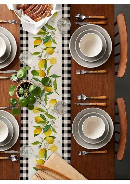 Yeşil Sarı Beyaz Ekose Desenli Bahar ve Yaz Temalı Dekoratif 4lü Kırlent Seti