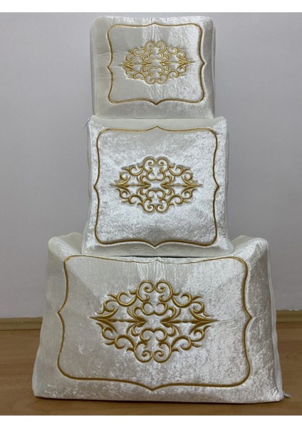 Kadife Gold Işlemeli 3’lü Krem Bohça Seti, Nişan ve Düğün Hediyesi fiyatları