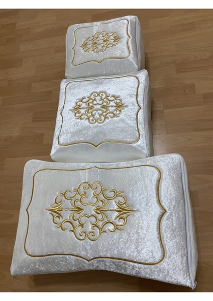 Kadife Gold Işlemeli 3’lü Krem Bohça Seti, Nişan ve Düğün Hediyesi modelleri