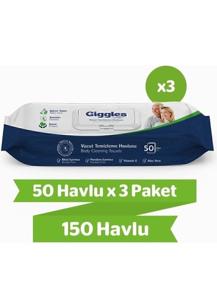 Vücut Temizleme Havlusu 50'li 3 Paket 150 Havlu