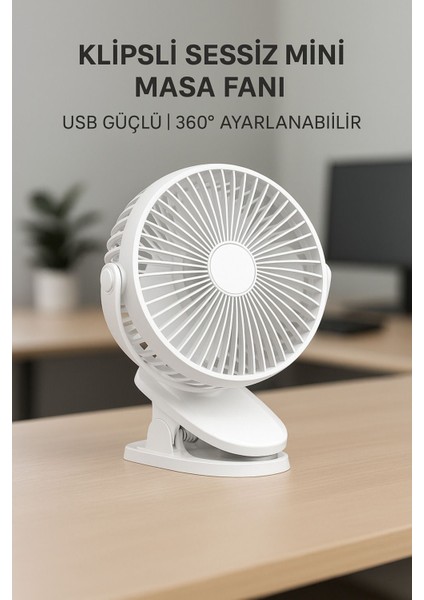 Masaüstü Şarj Edilebilir Mandallı Mini Vantilatör – Kademeli Sessiz Masa Fanı