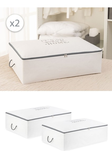 Beyaz Gri Baskılı 2'li Mega Boy Baza ve Dolap Içi Düzenleyici Set