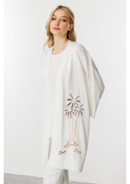 Nakışlı Truvakar Kol Hırka-Ekru