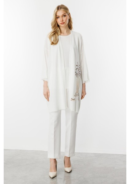 Nakışlı Truvakar Kol Hırka-Ekru fiyatları