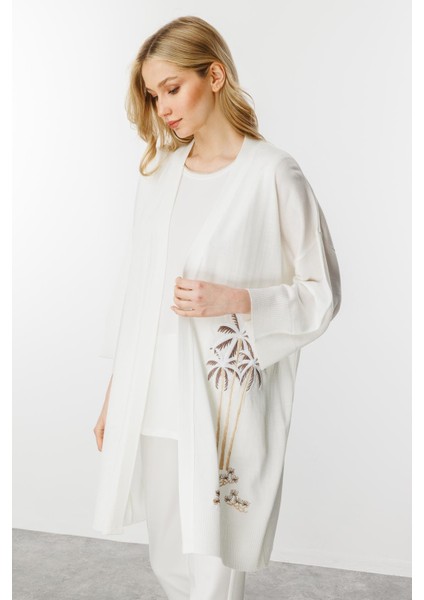 Nakışlı Truvakar Kol Hırka-Ekru fırsatları