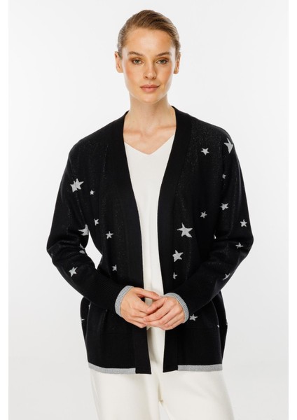 Yıldız Desenli Triko Hırka-Siyah-Gümüş modelleri