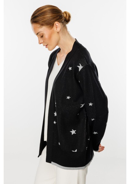 Yıldız Desenli Triko Hırka-Siyah-Gümüş fırsatları