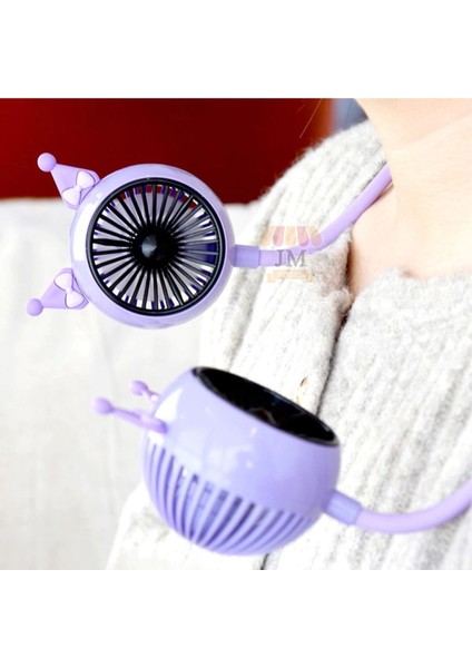Mini Fan Kuromi Figürlü Boyun Fanı Vantilatör Hediyelik Fan Heryerde Serinlik Mor