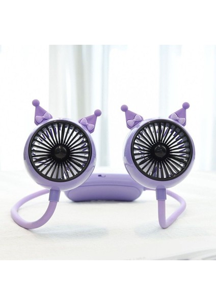 Mini Fan Kuromi Figürlü Boyun Fanı Vantilatör Hediyelik Fan Heryerde Serinlik Mor