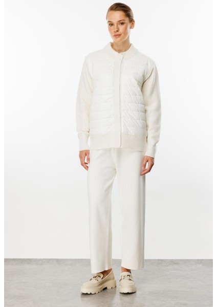 Kapitone Kombinli Triko Ceket-Ekru