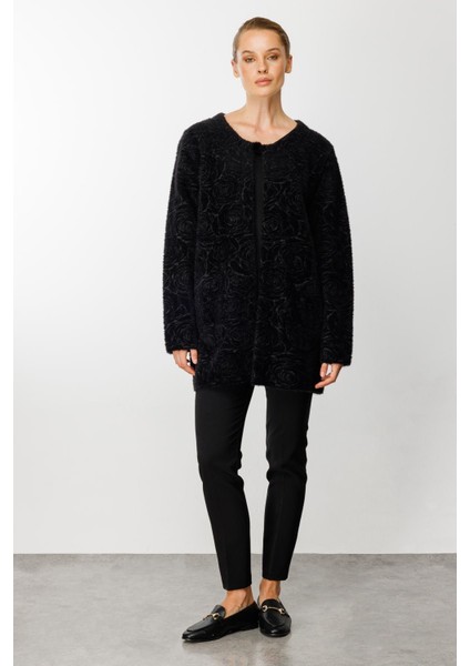Gül Desenli Angored Ceket-Siyah-Füme