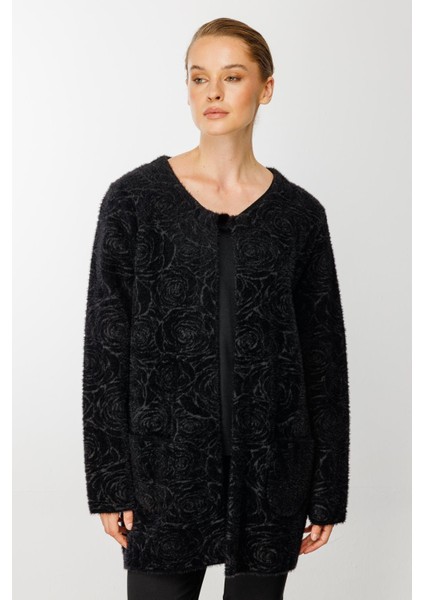 Gül Desenli Angored Ceket-Siyah-Füme modelleri