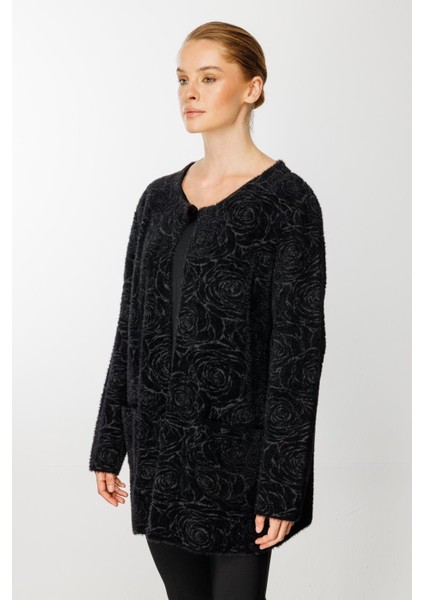 Gül Desenli Angored Ceket-Siyah-Füme fırsatları