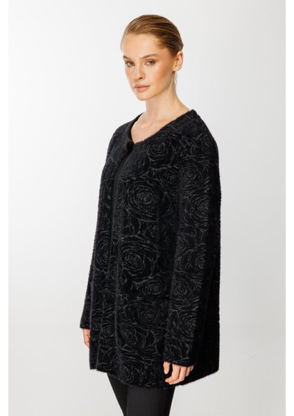 Gül Desenli Angored Ceket-Siyah-Füme indirimleri