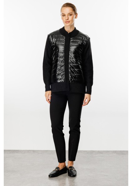 Kapitone Kombinli Triko Ceket-Siyah