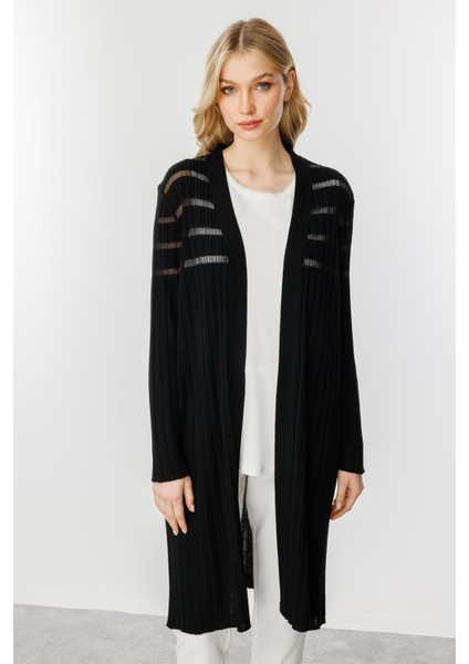 Fitilli Sim Detaylı Triko Hırka-Siyah indirimleri