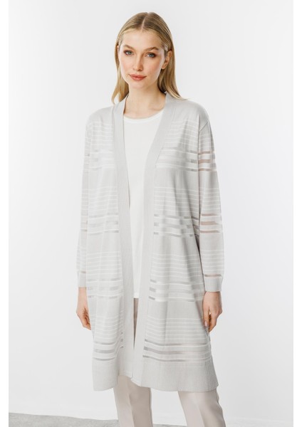 Çizgili Simli Triko Hırka 2514BK102002-GRI - Ekru fiyatları