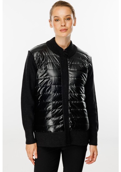 Kapitone Kombinli Triko Ceket-Siyah modelleri