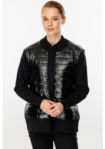 Kapitone Kombinli Triko Ceket-Siyah indirimleri