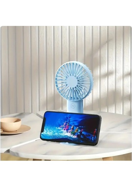 Şarjlı Fan Mini Taşınabilir El ve Masa Üstü Vantilatör (Telefon Tutuculu) Mini