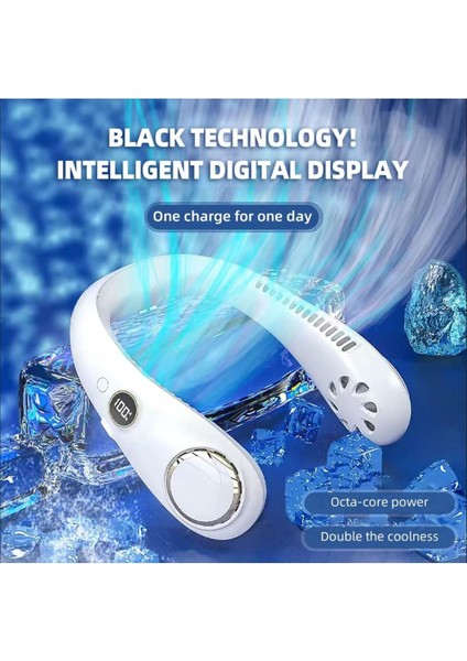 Boyuna Takılan Fan Mini Klima Serinletici Vantilatör LED Ekranlı Seviye Şarjlı Boyunluk Fan