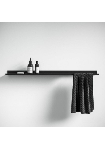 Metal Duvar Rafı Mat Siyah 60 cm | 1.5 mm Dkp Çelik, Havlu Askılı, Elekt­rostatik Toz Boyalı, Banyo-Mutfak Organizer