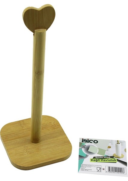 Kare ALTLIK=12X12CM Ahşap Bambu Kağıt Havluluk Kalp Başlı Sap=28.5cm (4741)