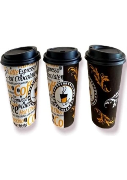 Excodi Cup - 12 Oz Siyah Kapaklı Karton Bardak - 300 ml - 100 Adet Kaliteli Kahve Bardağı, Sızdırmaz, El Yakmaz - Bej (Americano, Latte, Capuccino)