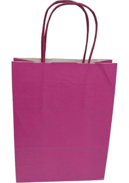 Saplı Kâğıt Torba Çanta Kraft Torba Kağıt Çanta Pembe 18X8X24 cm (25 Adet)