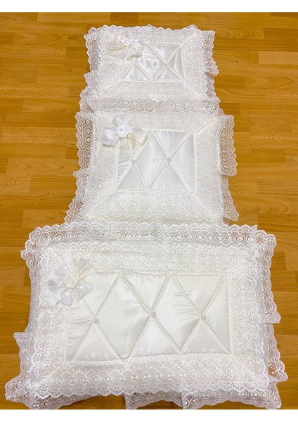 Şık Fransız Güpürlü Ekru Bohça Nişan ve Söz Seti, 3'lü Çeyizlik Takım modelleri