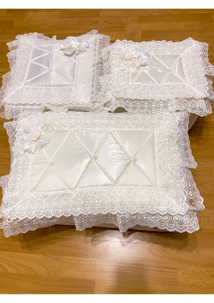 Şık Fransız Güpürlü Ekru Bohça Nişan ve Söz Seti, 3'lü Çeyizlik Takım fırsatları