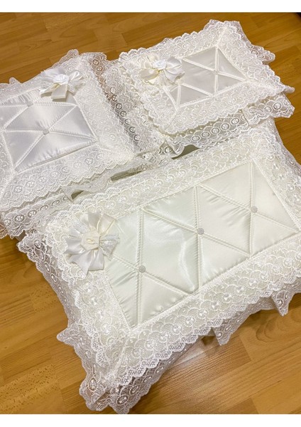 Şık Fransız Güpürlü Ekru Bohça Nişan ve Söz Seti, 3'lü Çeyizlik Takım indirimleri