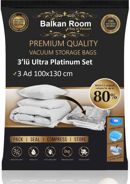 3'lü Ultra Platinum Vakum Hurcu Seti, Pratik ve Havalı Saklama Çözümü
