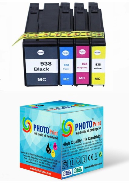 Hp Officejet Pro 9720 938 4 Renk Ithal Muadil Kartuş Seti / Siyah 1.250 Sayfa / Renkliler 800 Sayfa