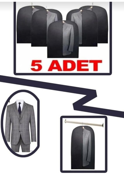 Siyah 5'li Takım Elbise Kılıfı 100X60 Koruyucu Saklama Çantası