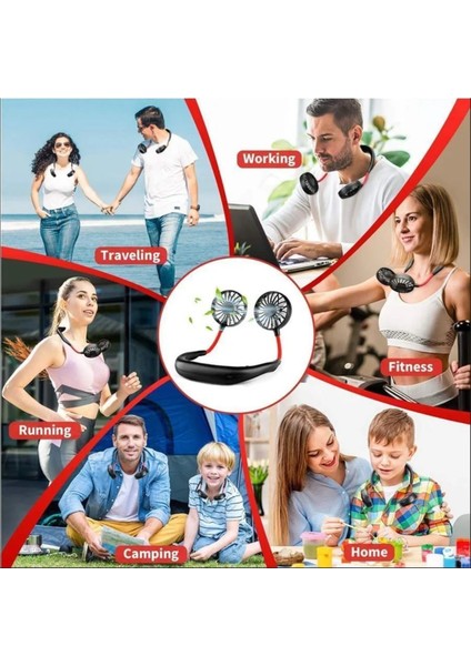 Boyunluk Fan Şarjlı Vantilatör Boyun Fanı Serinletici Mini Vantilatör Soğutucu Beyaz