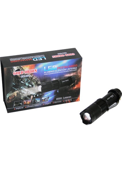 Gold Orıon KM-106 Zoomlu El Feneri Fişli Pil Şarj Cihazlı Siyah Metal Kasa 12.5cm 3000 Lumen (4741)