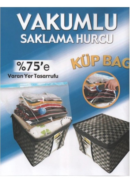 Vakumlu Çeyiz Sandığı ve Çantalı Hurç, Siyah Beyaz Kareli, Çok Amaçlı Kullanım