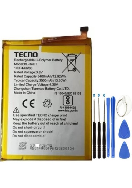 Tecno Camon I4 Pil Batarya BL-34CT+TAMIR Seti