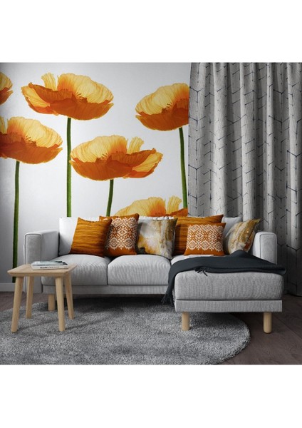 Turuncu Çift Taraflı Baskılı Gizli Fermuarlı 3'lü Kırlent Kılıfı