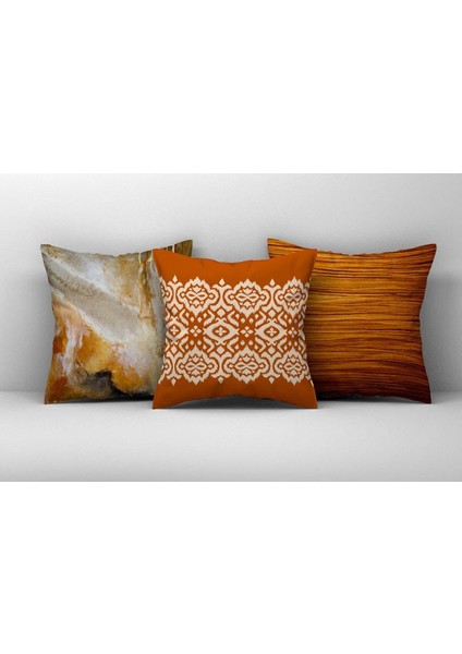 Turuncu Çift Taraflı Baskılı Gizli Fermuarlı 3'lü Kırlent Kılıfı modelleri