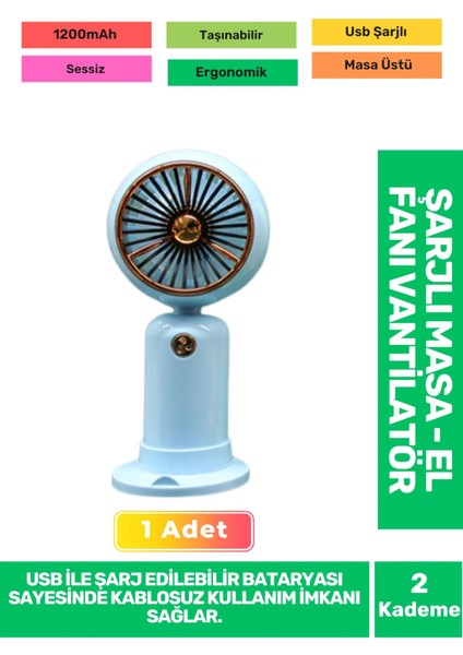 Ultra Sessiz Kademeli Hafif Kablosuz 00MAH Pervane Taşınabilir USB Şarjlı Masa El Fan Van