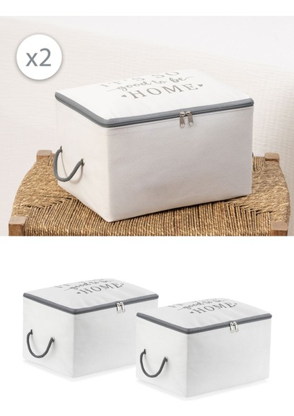 Beyaz Gri Baskılı 2'li Küçük Boy Baza Altı Çorap Valiz Düzenleyici Bohça Hurç