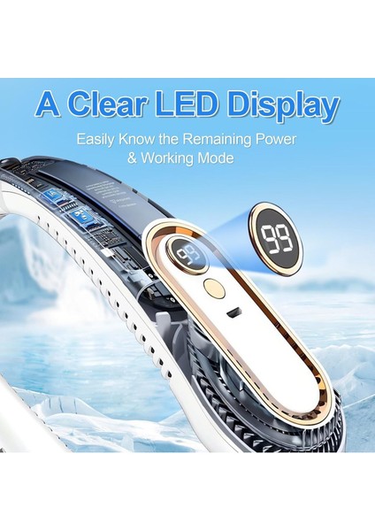 LED Göstergeli Boyun Fanı Şarjlı Taşınabilir Serinletici Vantilatör