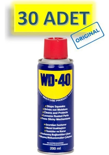30 Adet Wd-40 Çok Amaçlı Sıvı, Yağ Çözücü, Pas Sökücü, Temizleyici ve Koruyucu Bakım Spreyi 200 ml