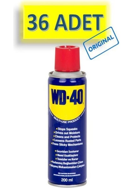 36 Adet Wd-40 Çok Amaçlı Sıvı, Yağ Çözücü, Pas Sökücü, Temizleyici ve Koruyucu Bakım Spreyi 200 ml