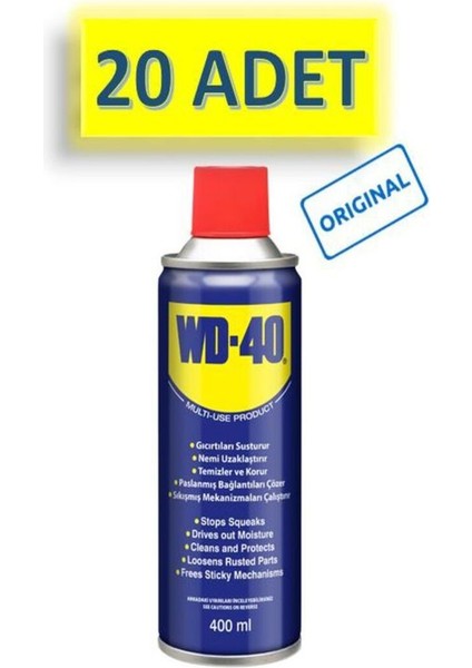 20 Adet Wd-40 Çok Amaçlı Sıvı, Yağ Çözücü, Pas Sökücü, Temizleyici ve Koruyucu Bakım Spreyi 400 ml