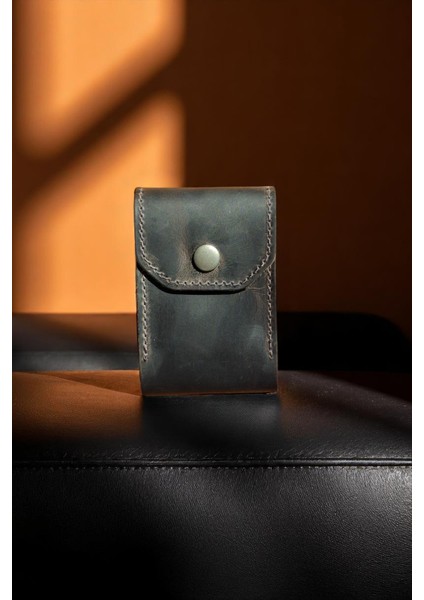 10 Kartlık Bölmeli Akordiyon Kredi Kartlık Gri Hakiki Deri Mini Boyut Kartvizitlik