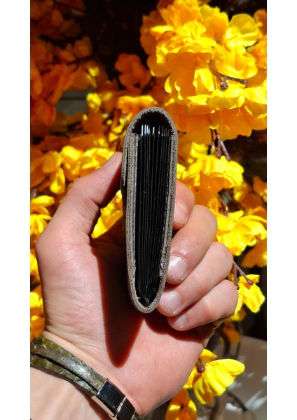 10 Kartlık Bölmeli Akordiyon Kredi Kartlık Gri Hakiki Deri Mini Boyut Kartvizitlik modelleri